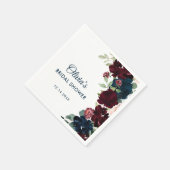 ブルゴーニュ&ネイビーブルーフラワーズ素朴ブライダルシャワー スタンダードカクテルナプキン (角)