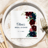 ブルゴーニュ&ネイビーブルーフラワーズ素朴ブライダルシャワー スタンダードカクテルナプキン