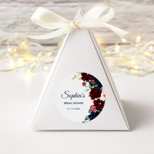 ブルゴーニュ&ネイビーブルーフラワーズ素朴ブライダルシャワー ラウンドシール