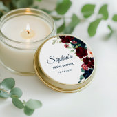 ブルゴーニュ&ネイビーブルーフラワーズ素朴ブライダルシャワー ラウンドシール