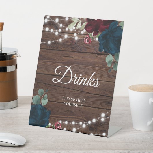 ブルゴーニュ&ネイビーブルーフラワードリンクサイン 台座サイン (インサイチュ)