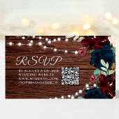 ブルゴーニュ&ネイビーブルーフラワー素朴ズ結婚QR RSVP エンクロージャーカード
