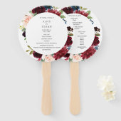 ブルゴーニュ&ネイビーブルーフローラ結婚式 プログラム ハンドファン (正面&裏面)