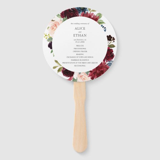ブルゴーニュ&ネイビーブルーフローラ結婚式 プログラム ハンドファン (正面)