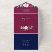 ブルゴーニュ&ネイビーブルー赤面牡丹フローラ結婚ズ オールインワン招待状 (外側)