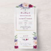 ブルゴーニュ&ネイビーブルー赤面牡丹フローラ結婚ズ オールインワン招待状 (内側)