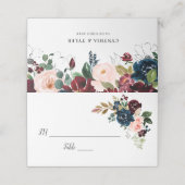 ブルゴーニュ、ネイビーブルー、赤面ピンクフローラ結婚ズ プレイスカード (外部開封)