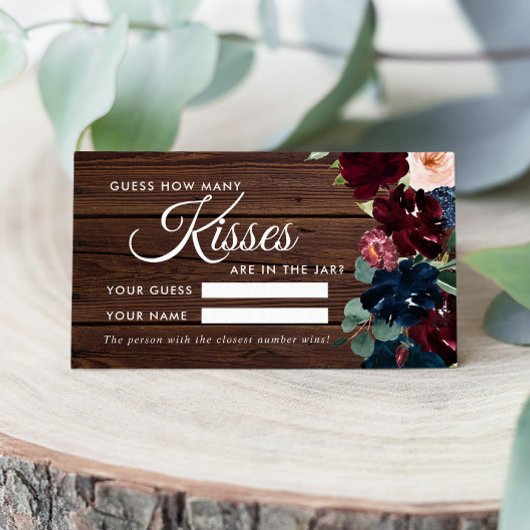 ブルゴーニュ&ネイビー何人のキスシャワーゲームカード プレイスカード