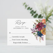 ブルゴーニュ&ネイビー秋フローラノミールRSVPカード 出欠カード (スタンド正面)