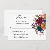ブルゴーニュ&ネイビー秋フローラノミールRSVPカード 出欠カード (正面/裏面)