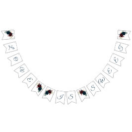 ブルゴーニュ&ネイビー素朴フラワーズ結婚ウッド バンティングフラッグ