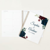 ブルゴーニュ&ネイビー素朴フラワーズ結婚ウッド プランナー手帳 (ディスプレー)