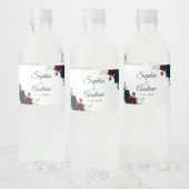 ブルゴーニュ&ネイビー素朴フラワーズ結婚ウッド ペットボトルラベル (ボトル)