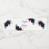 ブルゴーニュ&ネイビー素朴フラワーズ結婚ウッド ペットボトルラベル (シングルラベル)