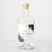 ブルゴーニュ&ネイビー素朴フラワーズ結婚ウッド リキュールボトルラベル (正面)