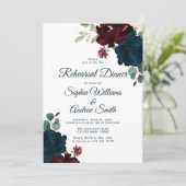 ブルゴーニュ&ネイビー素朴フラワーズ結婚ウッド 招待状 (スタンド正面)