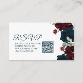 ブルゴーニュ&ネイビー素朴ブライダルシャワーQR RSVP エンクロージャーカード (正面)