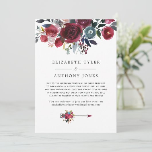 ブルゴーニュ&ネイビー結婚フローラの減らゲストリスト 案内状 (スタンド正面)