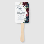 ブルゴーニュ&ネイビー結婚ブルーの花のセット ハンドファン (正面)