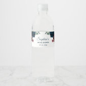 ブルゴーニュ&ネイビー花素朴ブライダル水ラベル ペットボトルラベル (正面)
