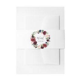 ブルゴーニュ&ネイビー赤面ピンクフローラ4招待状ベル 招待状ベリーバンド