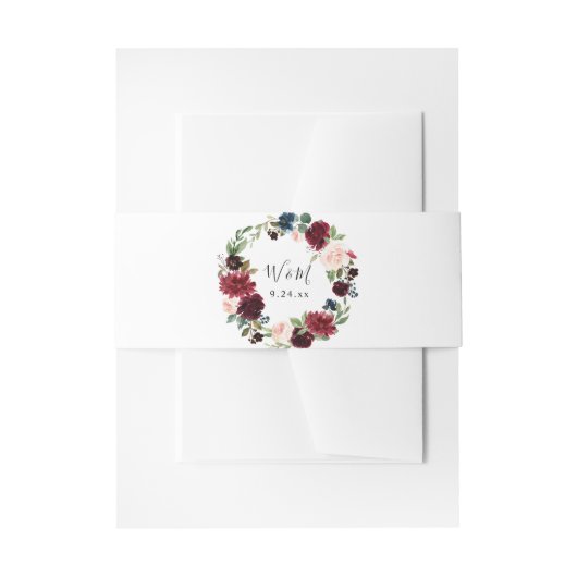 ブルゴーニュ&ネイビー赤面ピンクフローラ4招待状ベル 招待状ベリーバンド (正面例)