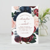 ブルゴーニュ・ネイビー・ブルー写真フローラユーカリ結婚ス 招待状 (スタンド正面)