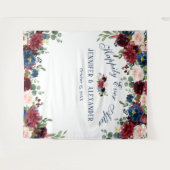 ブルゴーニュ・ネイビー・ブルー赤面結婚の写真の背景 タペストリー (正面(横))