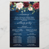 ブルゴーニュ・ネイビー・ブルー赤面結婚の式典プログラム (裏面)