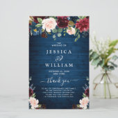 ブルゴーニュ・ネイビー・ブルー赤面結婚の式典プログラム (スタンド正面)