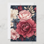 ブルゴーニュ、ネイビー、赤面フローラワインブライダルシャワー 招待状 (裏面)