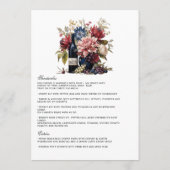 ブルゴーニュ、ネイビー&赤面ワイン試飲フローラ結婚ズ メニュー (裏面)