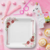 ブルゴーニュ&バラ結婚フローラ ペーパープレート (パーティー)