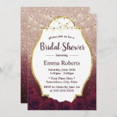 ブルゴーニュ&バラ金ゴールドグラデーショングリッターブライダルシャワー 招待状 (正面/裏面)