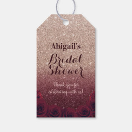 ブルゴーニュ&バラ金ゴールドグラデーションブライダルシャワーの好意 ギフトタグ