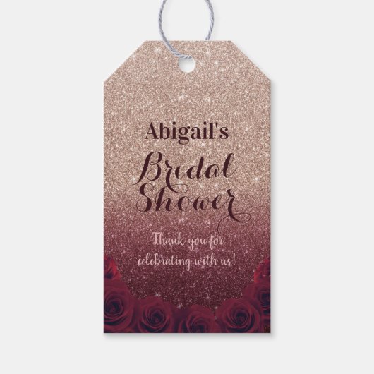 ブルゴーニュ&バラ金ゴールドグラデーションブライダルシャワーの好意 ギフトタグ (正面)