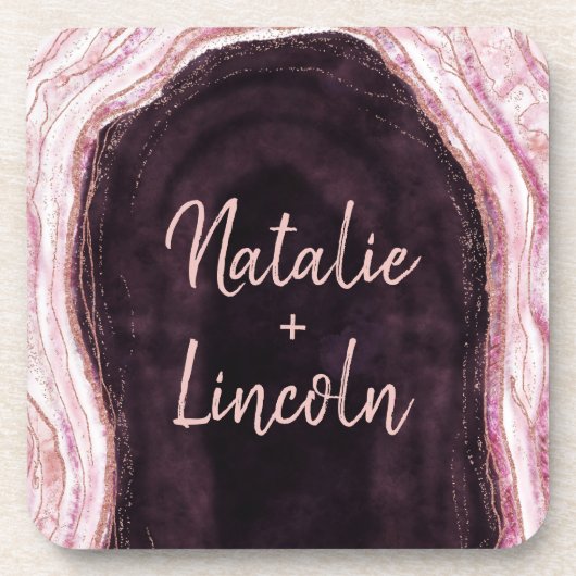 ブルゴーニュ&バラ金ゴールドゲードアゲテ結婚ズモノグラム コースター (正面)