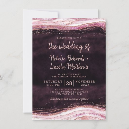 ブルゴーニュ&バラ金ゴールドゲードアゲートロック結婚ズ 招待状 (正面)