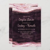 ブルゴーニュ&バラ金ゴールドゲードカップルのウェディングシャワー 招待状 (正面/裏面)