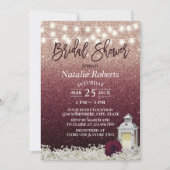 ブルゴーニュ&バラ金ゴールドホワイトランタンブライダルシャワー 招待状 (正面)