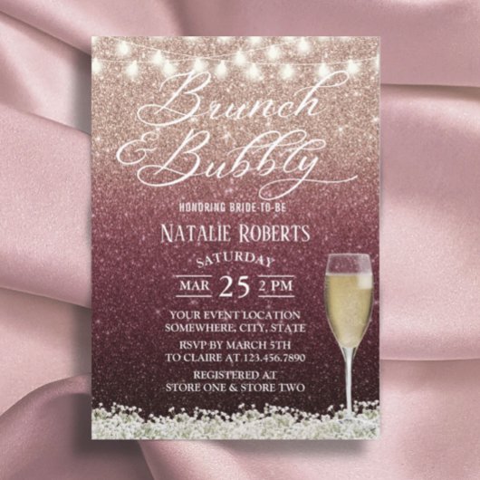 ブルゴーニュ&バラ金ゴールドモダングラデーションブライダルブランチ 招待状