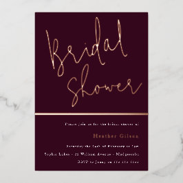ブルゴーニュ&バラ金ゴールドモダンブライダルシャワー 箔招待状