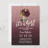 ブルゴーニュ&バラ金ゴールド秋のフローラジャー赤ちゃんシャワー 招待状 (正面)