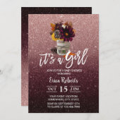 ブルゴーニュ&バラ金ゴールド秋のフローラジャー赤ちゃんシャワー 招待状 (正面/裏面)