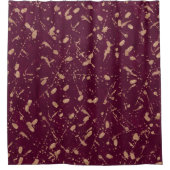 ブルゴーニュ&バラ金ゴールド（ばちゃばちゃ）跳ねるモダン抽象芸術アート シャワーカーテン (正面)