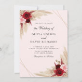 ブルゴーニュ&パンパスグラス結婚式招待状 招待状 (正面)