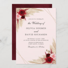 ブルゴーニュ&パンパスグラス結婚式招待状 招待状