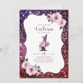 ブルゴーニュ・パープルグリッターとフローラ1歳 招待状 (正面/裏面)