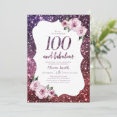 ブルゴーニュ・パープルグリッターとフローラ100歳の誕生日 招待状 (スタンド正面)