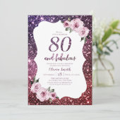 ブルゴーニュ・パープルグリッターとフローラ80歳の誕生日 招待状 (スタンド正面)